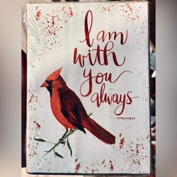 Glory Haus Red Cardinal Bird “I am with You Always” Block Canvas Home Decor - Picture 2 of 3